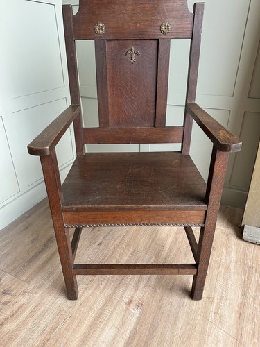 Antique Solid Oak Reclaimed Church Chair - Altar Chair - Armchair UKAA - Picture 3 of 7