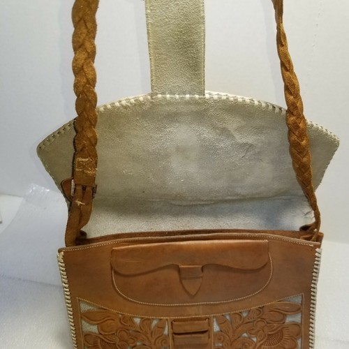 Hand Tooled Bird & Floral Embossed Mexico Brown Leather Purse Boho Western - Picture 9 of 12