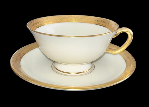 Set Of 2 Lenox Lowell Cup and Saucer Set Gold Encrusted Band Gold Mark Pristine - Picture 3 of 16