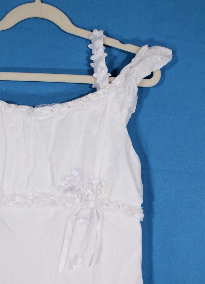 BISCOTTI White TWILL Floral/Pearls ASYMMETRIC HEM Zip WEDDING EASTER DRESS Sz 12 - Image 2 of 4