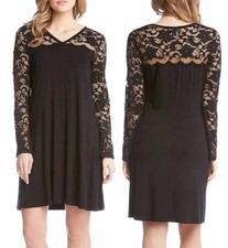  Karen Kane L13739 Black Lace V-Neck Stretch Jersey Scallop Lace  Dress - $129