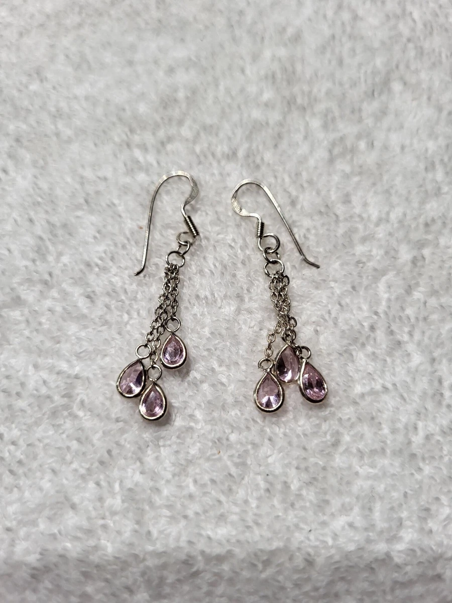Silver earrings with pink stones sale