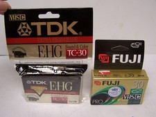 TDK E-HG  FUJIFILM Pro TC-30 Premium High Grade VHS-C Blank Camcorder Tapes