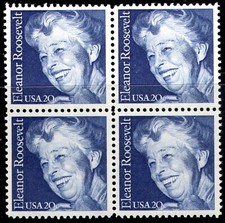 U S SCOTT 2105 ELEANOR ROOSEVELT BLOCK OF 4 MNH
