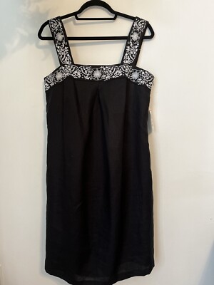 Style & Co Women s Embroidered Black Linen Dress Sz 10