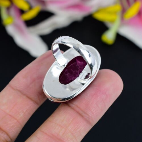 Lab Created Kashmir Ruby Gemstone Handmade Jewelry 925 Sterling Silver Ring - Picture 4 of 4