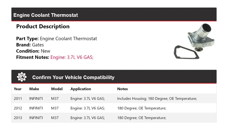 Termostato refrigerante motor gasolina 3,7 L Infiniti M37 2011-2013 puertas 2012 Foto 2 de 4