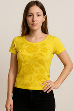 Daniela Drei T-shirt Maglia Da Donna Giallo Rotonda Maniche Corte Taglia Medium
