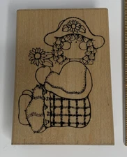 Rag Doll With Sun Flower Primitive Style Hearts Country Wood Stamp DOTS