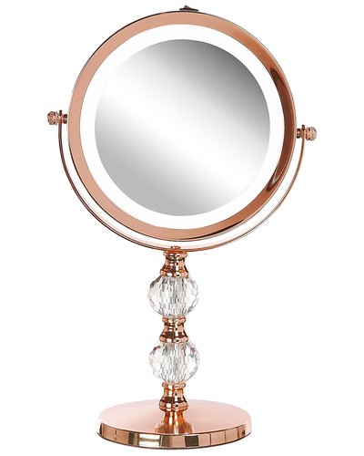 Miroir De Maquillage Double Face Avec LED - Ø 18 Cm, Doré, Pivotant 360°, Grossissement 5x - Beliani