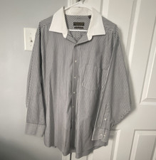 Donald J. Trump Non-Iron Striped Dress Shirt 17.5 32/33 Contrast Collar