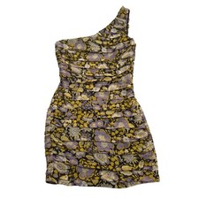 Zara One-Shoulder Floral Ruched Mini Dress XS Black Purple Yellow 4575