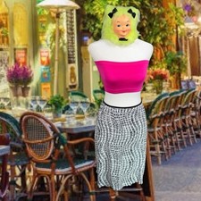 VTG 1990s Y2K MOD ABSTRACT OP ART RUFFLE SKIRT WHIMSICAL GRUNGE CYBER GOTH RAVE