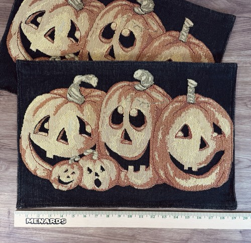 Vintage Halloween 2 Placemats Tapestry Pumpkin Jack O Lanterns Black Orange Fall - Picture 4 of 5