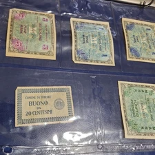 WWII Germany Allied Military Currency lot of 1/2,2x 1, 5 marks plus 20 centesimi