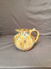 Ancien Pichet Pot Vase Céramique Grés Bleu Iridescent Poterie Vernissé Emailée