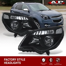 Black OE Style Headlights Halogen Lamps Pair For 2010-2015 Chevy Equinox LS LT