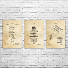 Cigar Patent Wall Art Set of 3 Poster, Canvas or Framed Cigar Decor Boss Gift