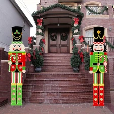 Gisafai 2 Pcs 6Ft Large Metal Christmas Nutcracker Outdoor Decoration, Giant Nut