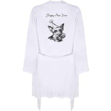 Small 'Happy New Year Scottish Terrier ' Adult Dressing Robe / Gown (RO00127541)