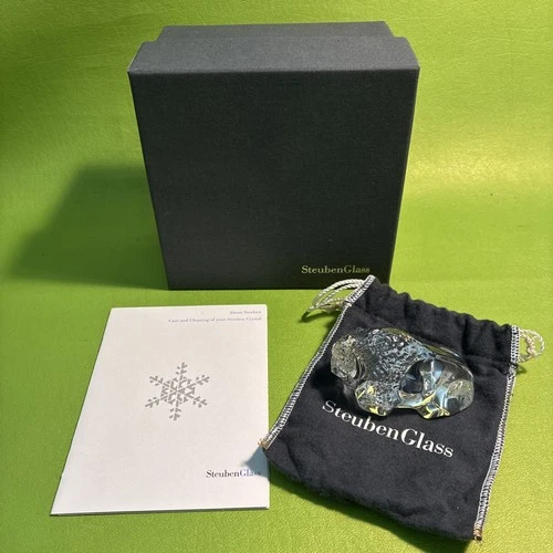 Steuben Glass Bison Paperweight Signed Numbered 674/2000 w/ Box X
