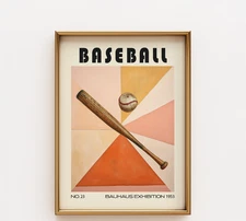 Baseball Poster – Mid Century Modern Bauhaus Sport Wall Art Print