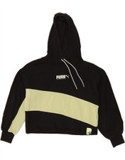 PUMA Womens Oversized Crop Hoodie Jumper UK 10 Small Black Colourblock BE06