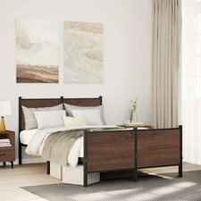 WALPLUS Brown Oak Metal Bed Frame 120x200cm Industrial Bedstead