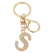 Initial Letter Key Chain, Crystal Alphabet Letter A-Z Keychain, Golden S