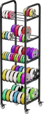 5-Tier 3D Printer Filament Storage Rack with Wheels, Rolling 5-Tier, Black 
