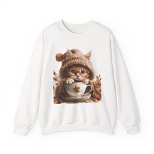 Fall Cat Kitten Sweatshirt, Autumn Feline Fun Jumper, Unisex Crewneck Pullover,