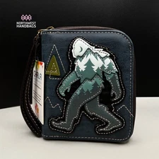 BIGFOOT SASQUATCH ZIP AROUND WALLET WRISTLET BLUE CHALA