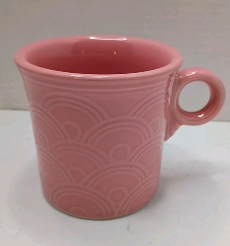 Rare Fiesta Rose Pink Embossed Mugs Homer Laughlin Fan- Art Deco Style