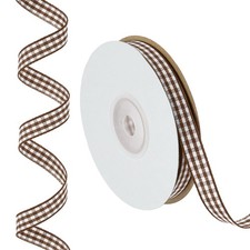 25 Yards x 0.4" Plaid Ribbon, Coffee Gingham Ribbon Wrapping