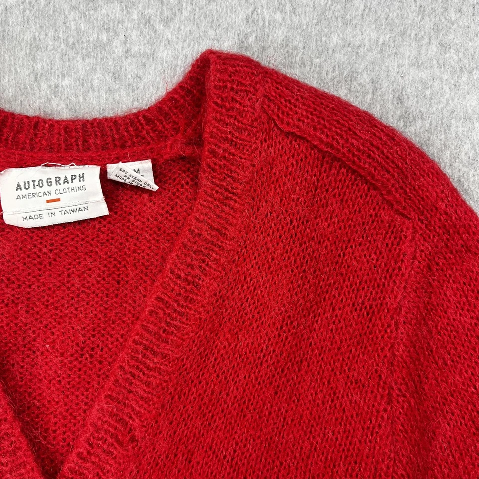 Винтажный Mohair свитер женщин средний красный кардиган укороченный автограф кнопка - Изображение 3 из 4