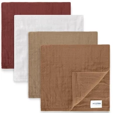 Maliton Muslin Burp Cloths 100% Cotton 20" x 20"L x 10"W, Brown and White 