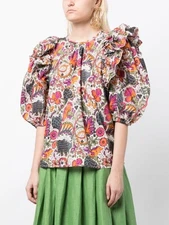 Rhode Nino Ruffle Lamu Mini Floral Puff Sleeve Blouse Size S