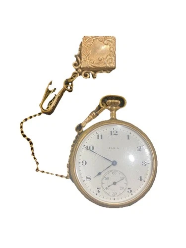 Antique Elgin Pocket Watch Gold Filled Case Congress W/ S & C Watch Chain3916469