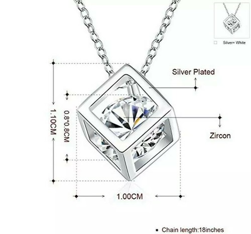 Womens Silver Plated Clear CZ Crystal Pendant Necklace * Mothers Day Gift - Picture 6 of 9