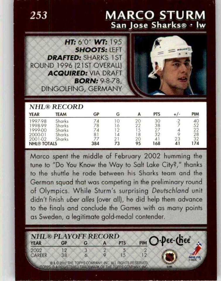 2002-03 O-Pee-Chee Marco Sturm #253 - Image 2 of 2