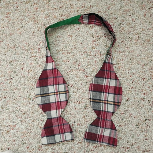 Vtg The Original Adjusto Bowtie Tie Men Red Green Plaid Adjustable Preppy