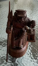 Vintage Hand Carved Night Watchman Horn Lantern Halberd Wooden