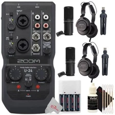 Zoom U-24 Portable 2x4 USB Handy Audio / MIDI Interface + Two Podcast Mic Pack