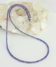 Tansanit Kette Edelsteinekette Fecettierte Rondell Blau Collier Edel Natur 45 cm