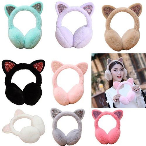 Women Kid Ear Muffs Lovely Earmuffs Cute Cat Ear Winter Warm Earflap Headband - Picture 1 of 26