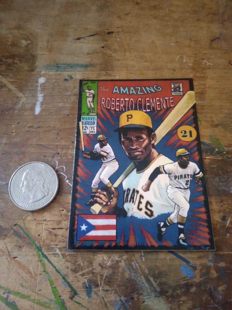Baseball Art Card Print of Roberto Clemente, Comic Book Cover, 2.5