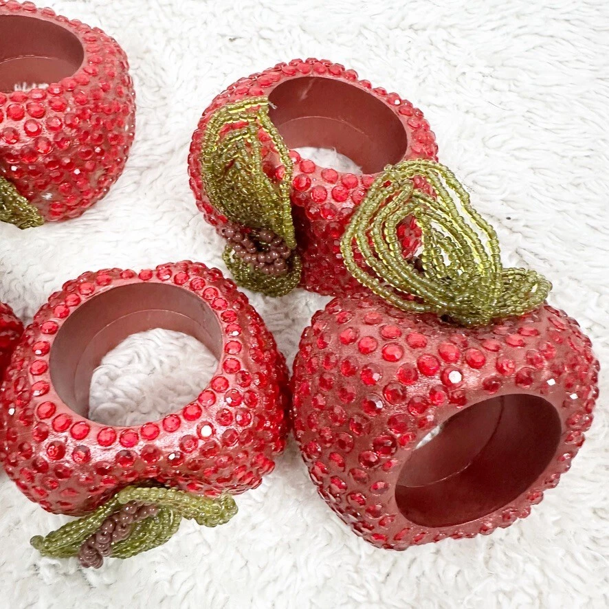 Set 6 Anelli Tovaglioli Mela Ingioiellati Decorazione Tavolo Cucina Perline Estate Autunno - Immagine 4 di 4