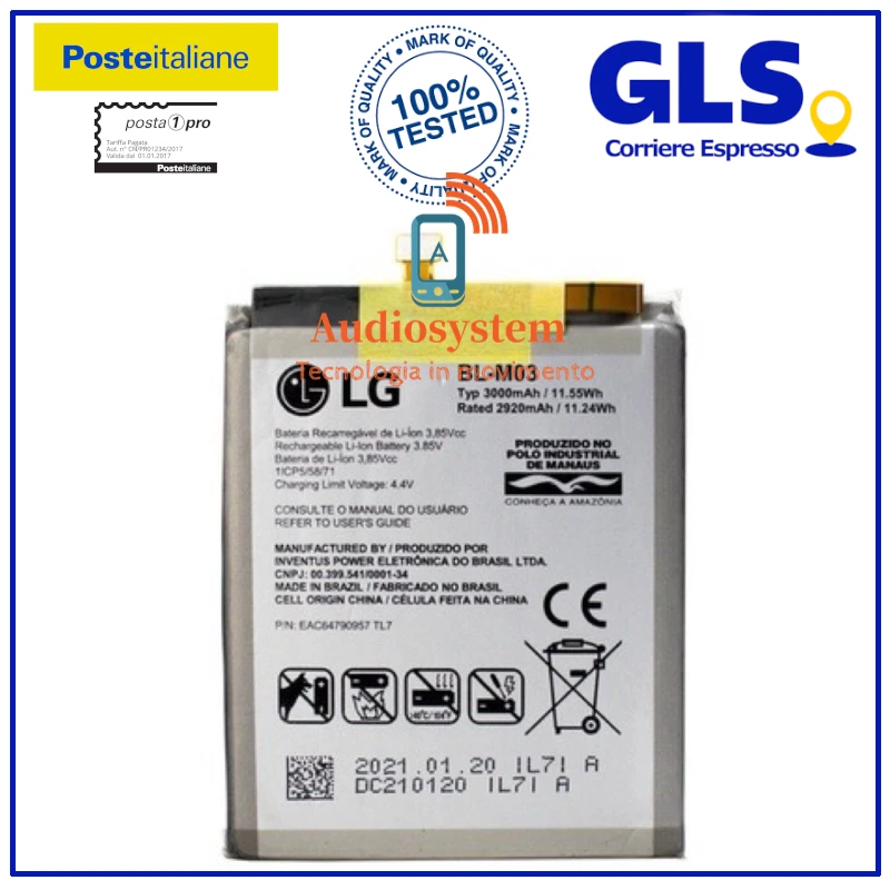 BATTERIA ORIGINALE LG per K22 / K22 PLUS LM-K200 LMK200 BL-M03 NUOVA PILA