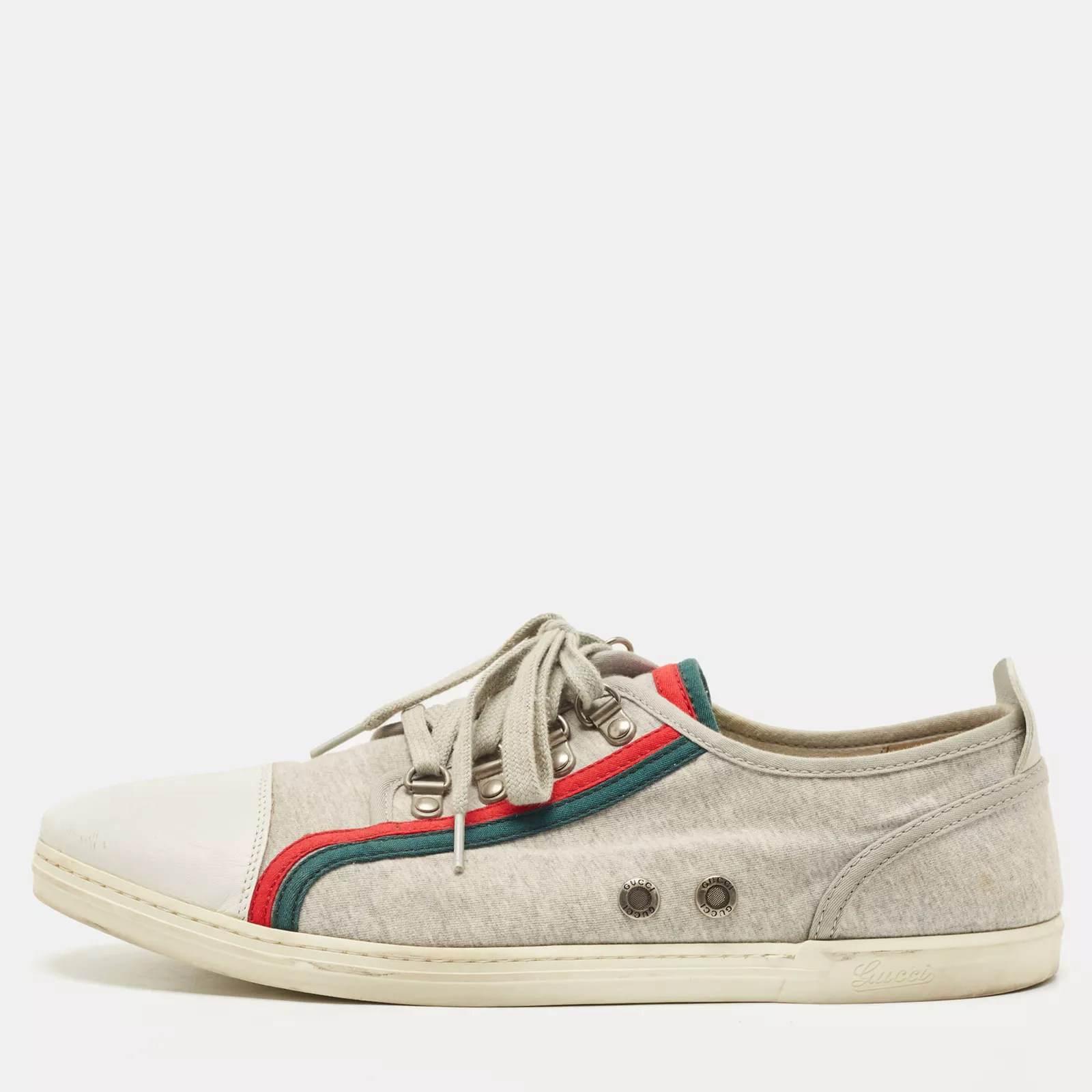 Baskets basses en tissu et cuir gris/blanc Gucci taille 44,5