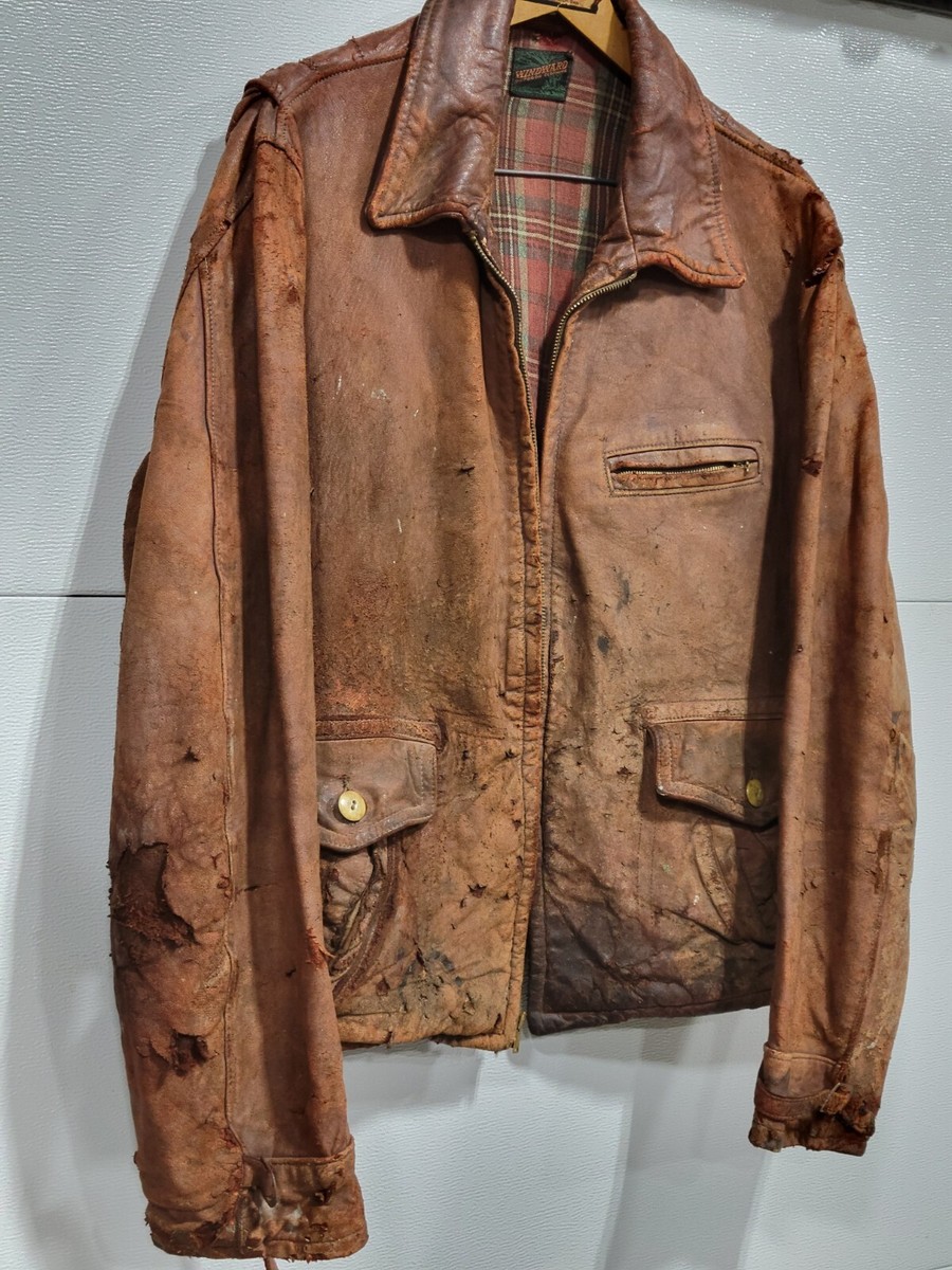 Old MW 1946-63 Worn Tattered Windward L Brown Leather Jacket